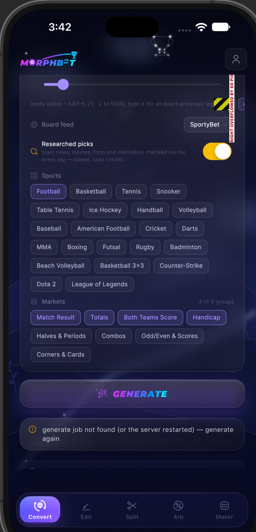 The slip generator — target odds up to 5000, 17 sports